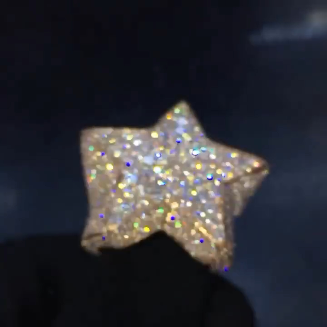 36ctw Round Cut Diamond Five-pointed Star Shape Luxury Sterling Silver Plated Gold Men's Ring