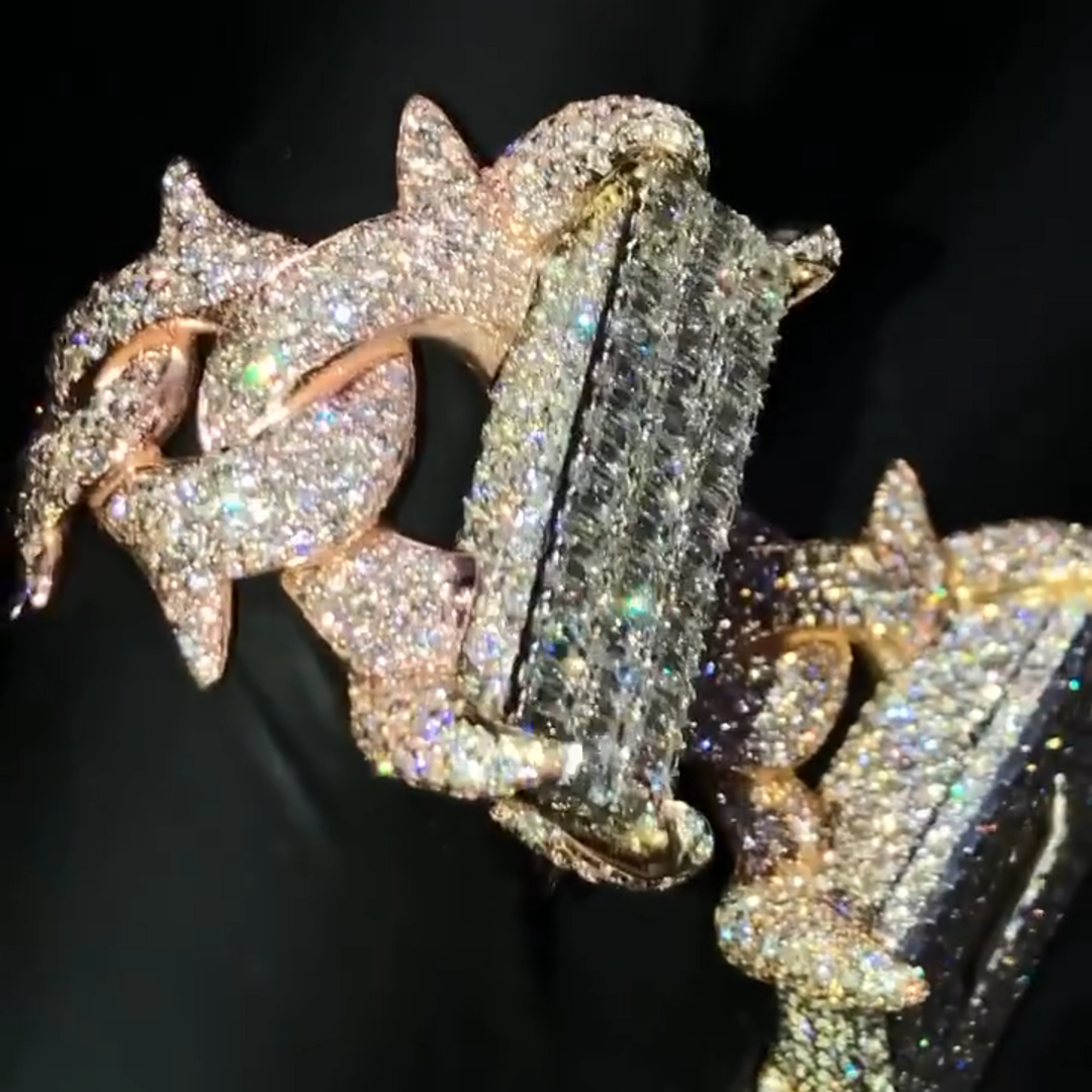 33ctw Cushion Cut Diamond I&O Shape Luxury Sterling Silver Plated Yellow Gold And Rose Gold Plated Men's Ring