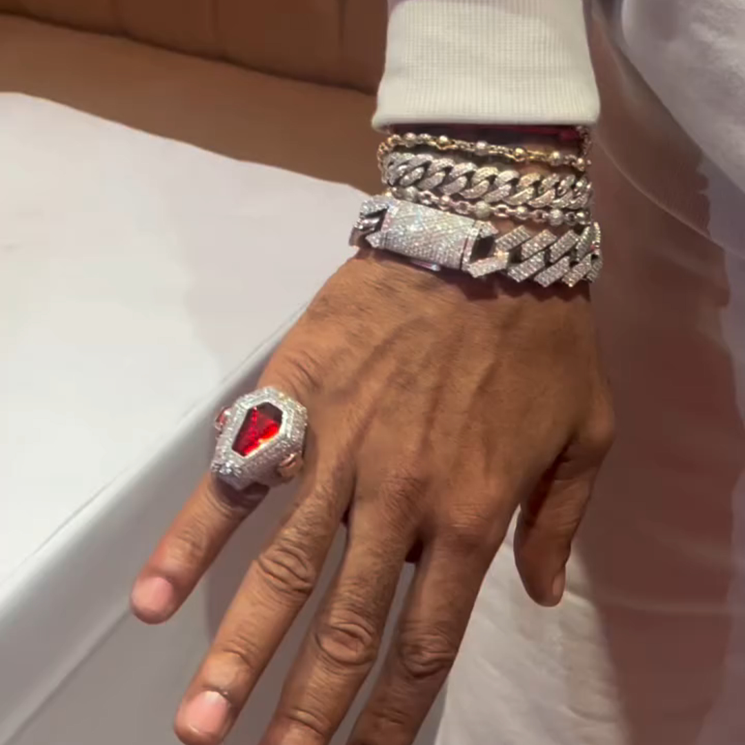 26ct Cushion Cut Ruby ​​and Diamond Luxury Handmade Sterling Silver Plated Rose Gold Men's Ring