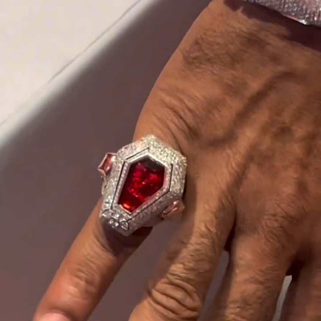 26ct Cushion Cut Ruby ​​and Diamond Luxury Handmade Sterling Silver Plated Rose Gold Men's Ring