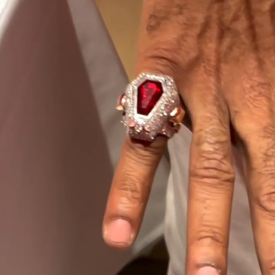 26ct Cushion Cut Ruby ​​and Diamond Luxury Handmade Sterling Silver Plated Rose Gold Men's Ring