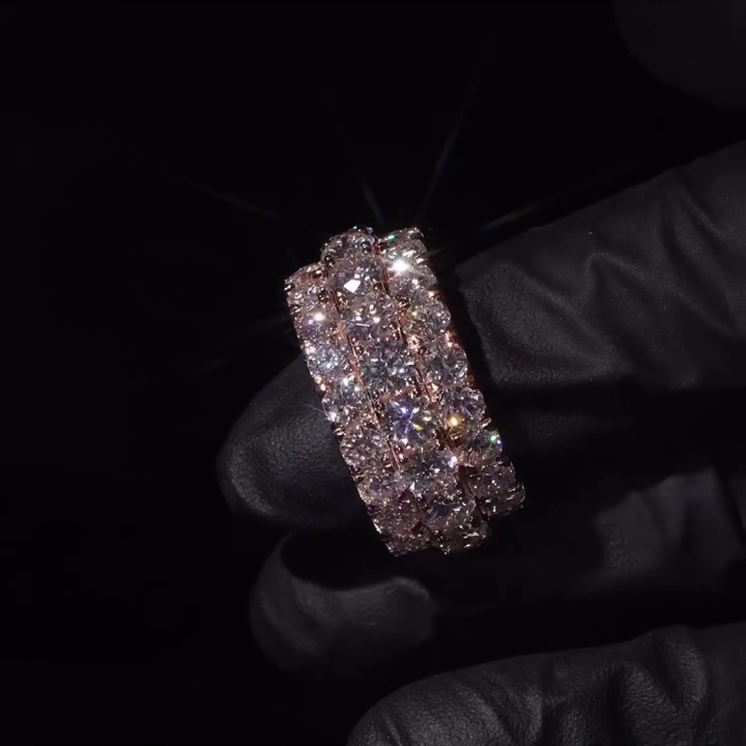 18ct Round And Oval Cut Diamond Luxury Hiphop Sterling Silver Plated Rose Gold Handmade Men's Ring