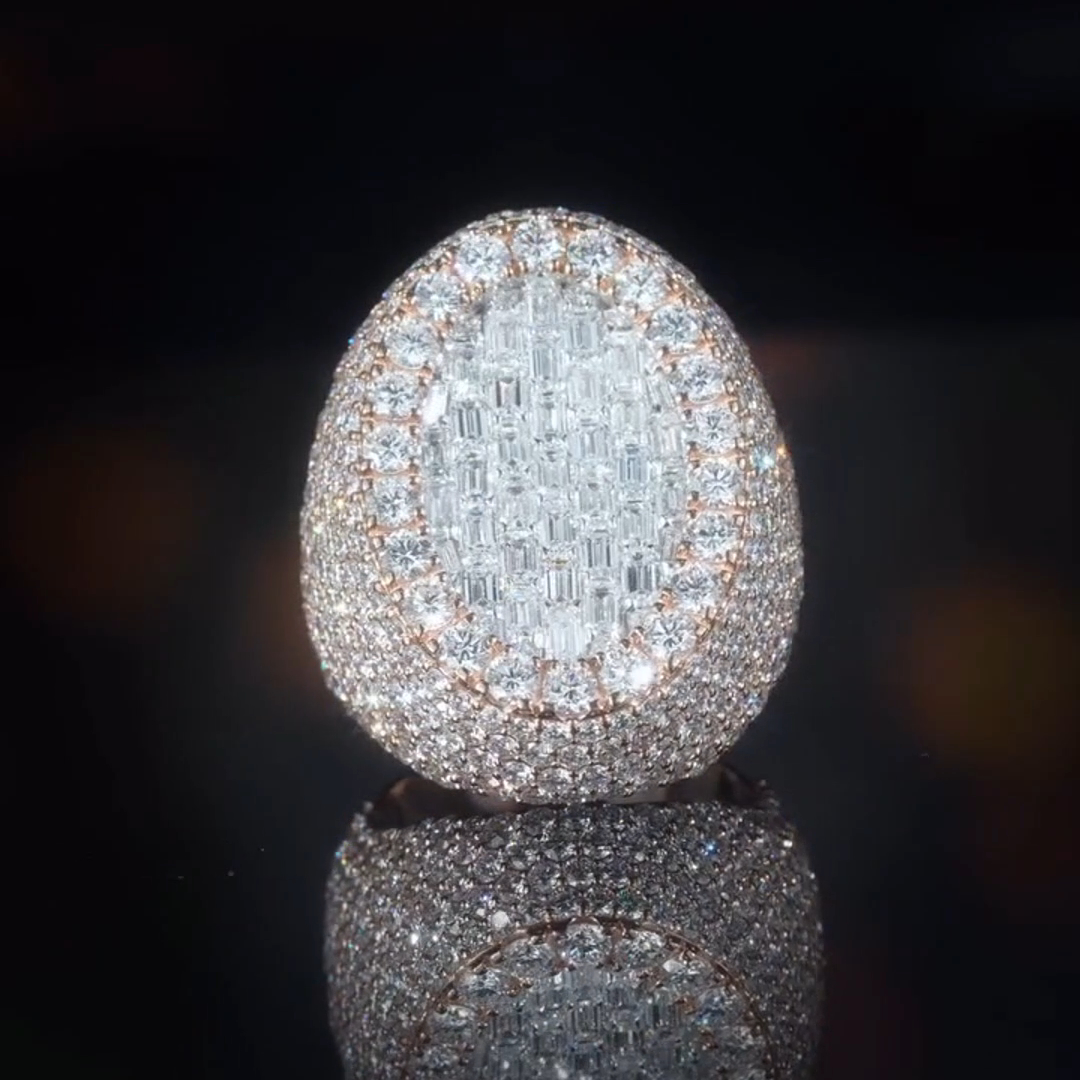 18ct Round Cut Diamond Luxury Sterling Silver And Sterling Silver Plated Yellow Gold Handmade Men's Ring