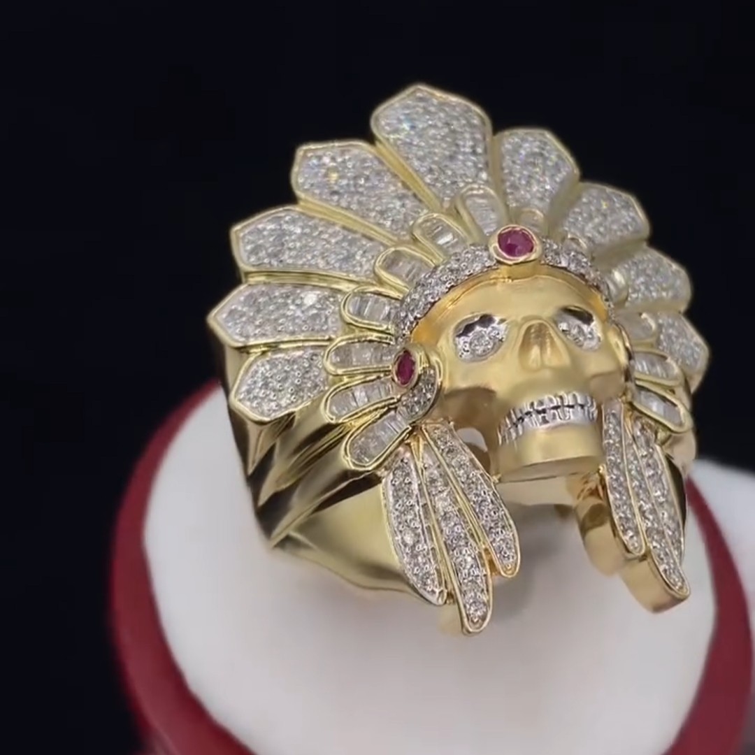 26ct Round Cut Diamond Luxury Skull Chief Design Style Sterling Silver Plated Gold Handmade Men's Ring