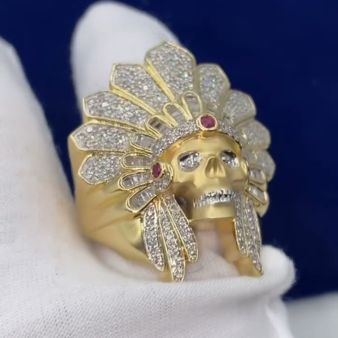 26ct Round Cut Diamond Luxury Skull Chief Design Style Sterling Silver Plated Gold Handmade Men's Ring