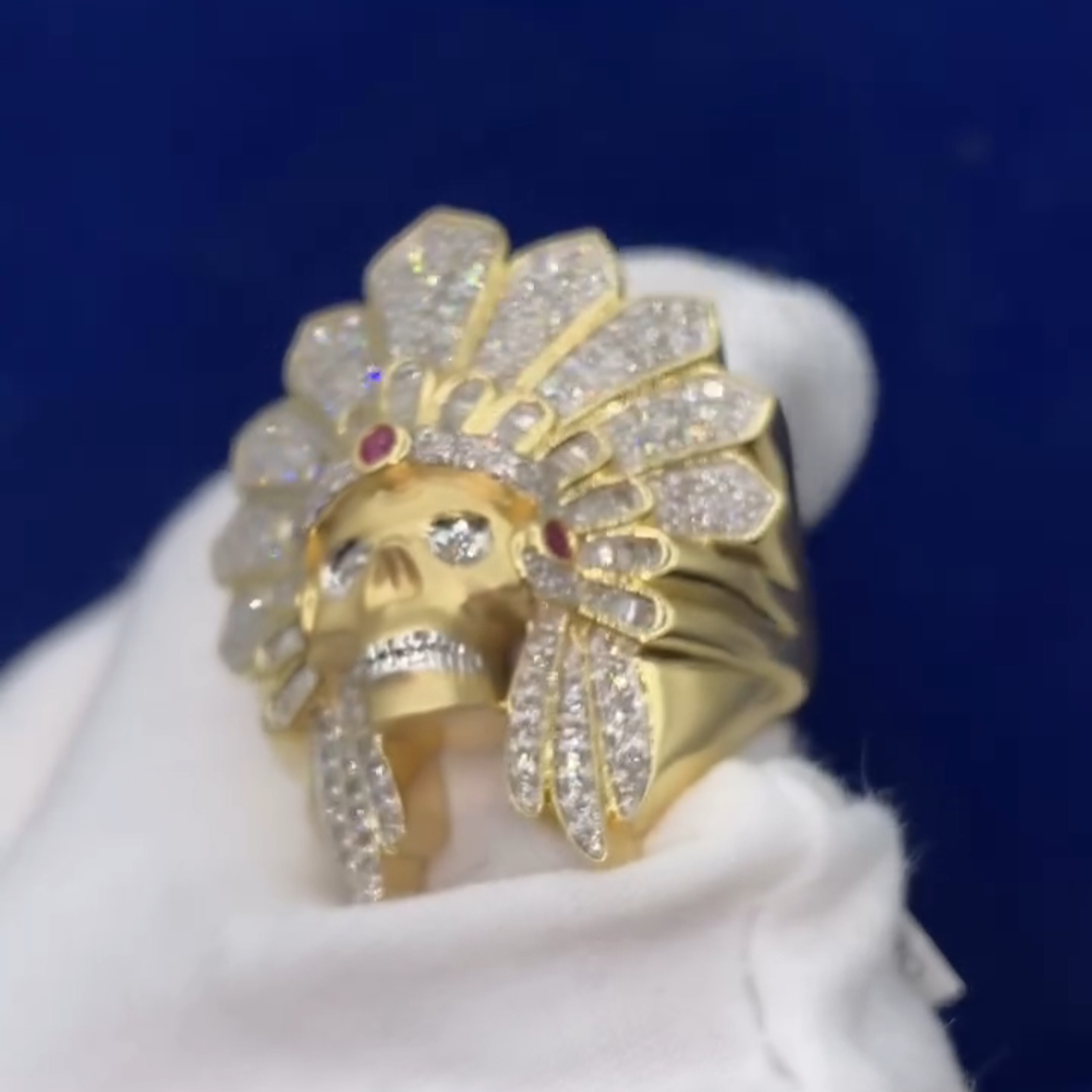 26ct Round Cut Diamond Luxury Skull Chief Design Style Sterling Silver Plated Gold Handmade Men's Ring