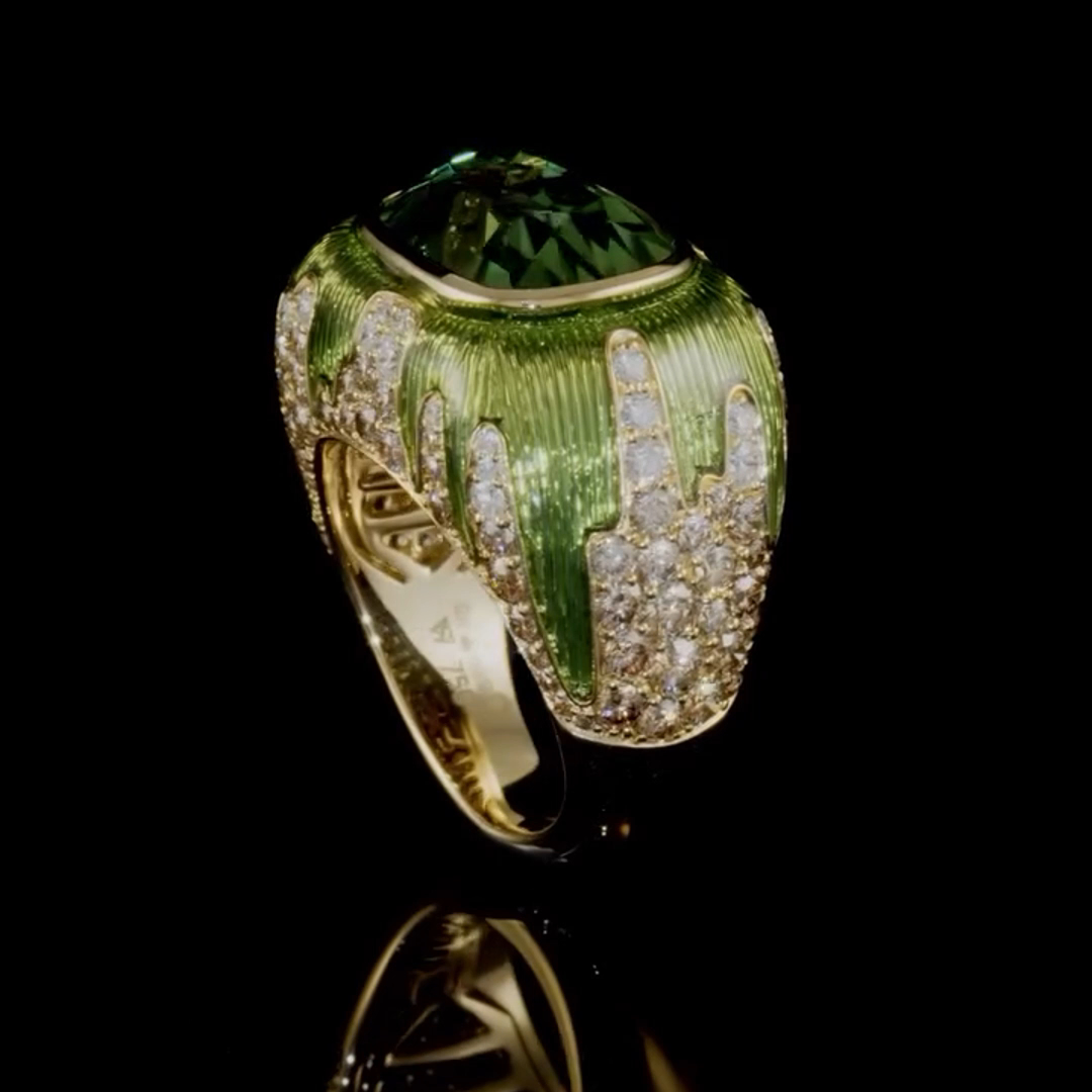 18ct Cushion Cut Emerald Crystal Stone And Round Cut Diamond Luxury Sterling Silver Plated Yellow Gold Handmade Men's Ring