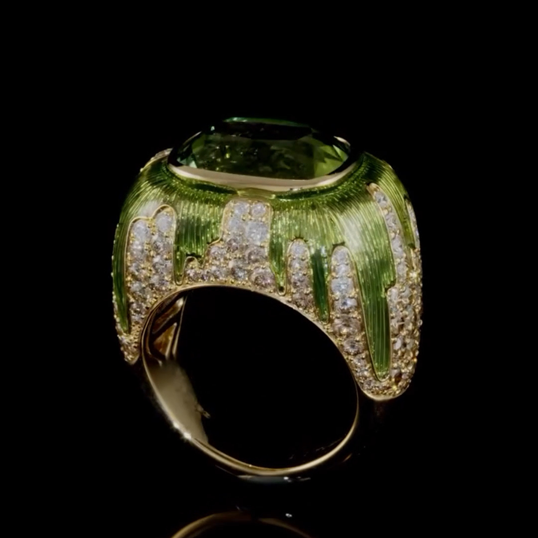 18ct Cushion Cut Emerald Crystal Stone And Round Cut Diamond Luxury Sterling Silver Plated Yellow Gold Handmade Men's Ring
