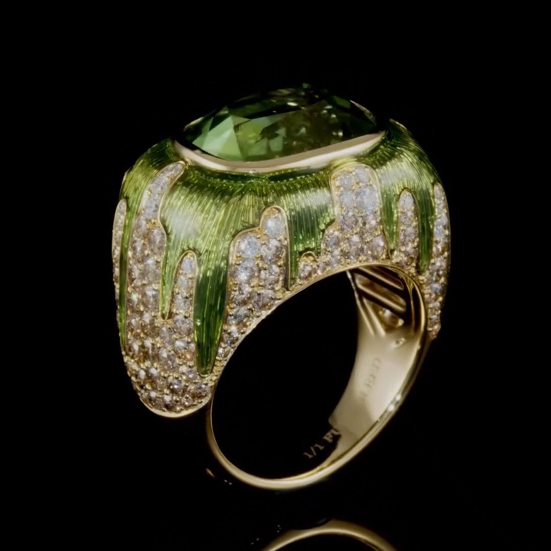 18ct Cushion Cut Emerald Crystal Stone And Round Cut Diamond Luxury Sterling Silver Plated Yellow Gold Handmade Men's Ring