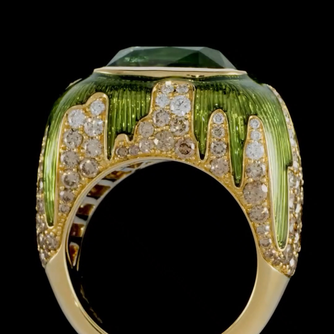 18ct Cushion Cut Emerald Crystal Stone And Round Cut Diamond Luxury Sterling Silver Plated Yellow Gold Handmade Men's Ring