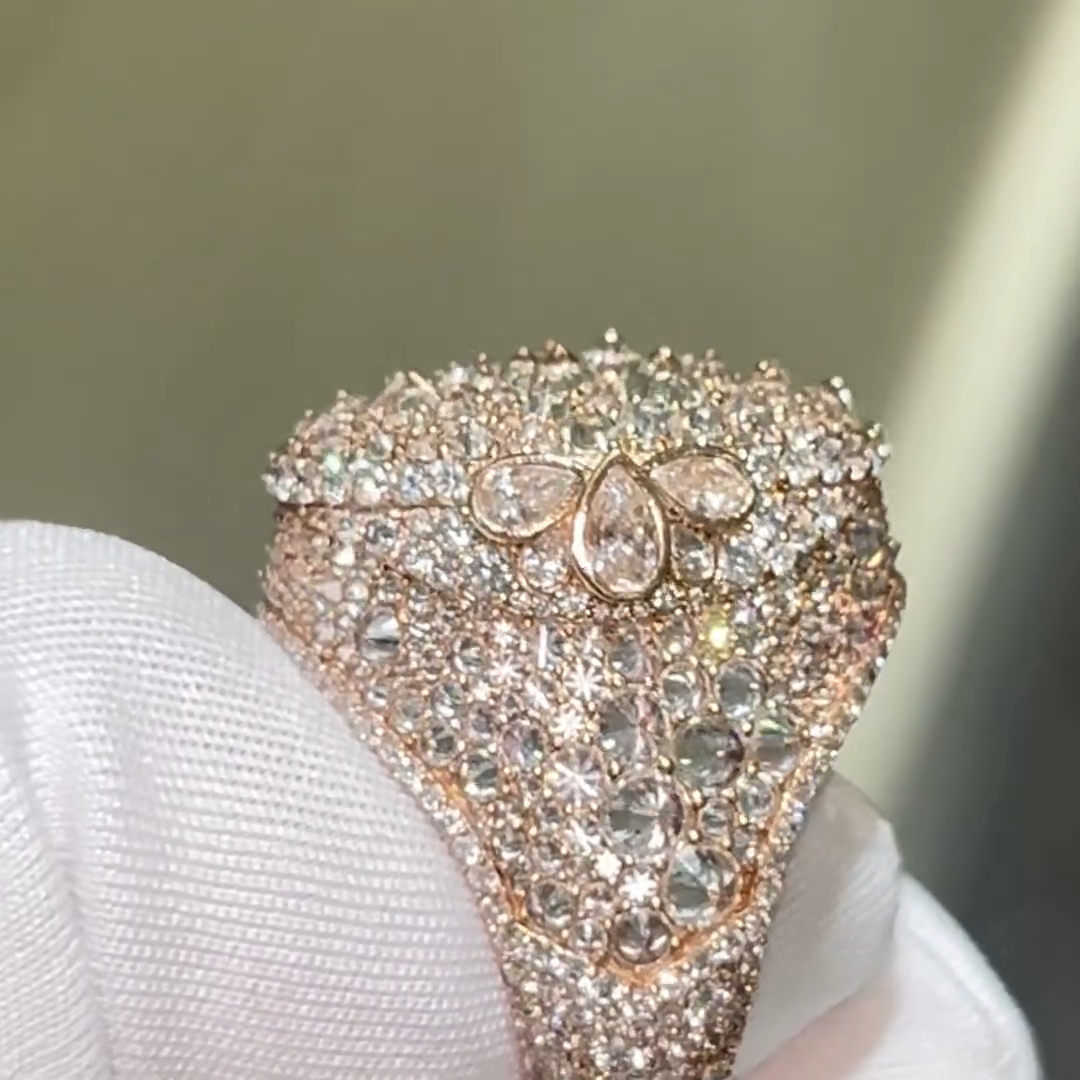 Tapered-cut Diamond Handmade Sterling Silver And Rose Gold Plated Ring