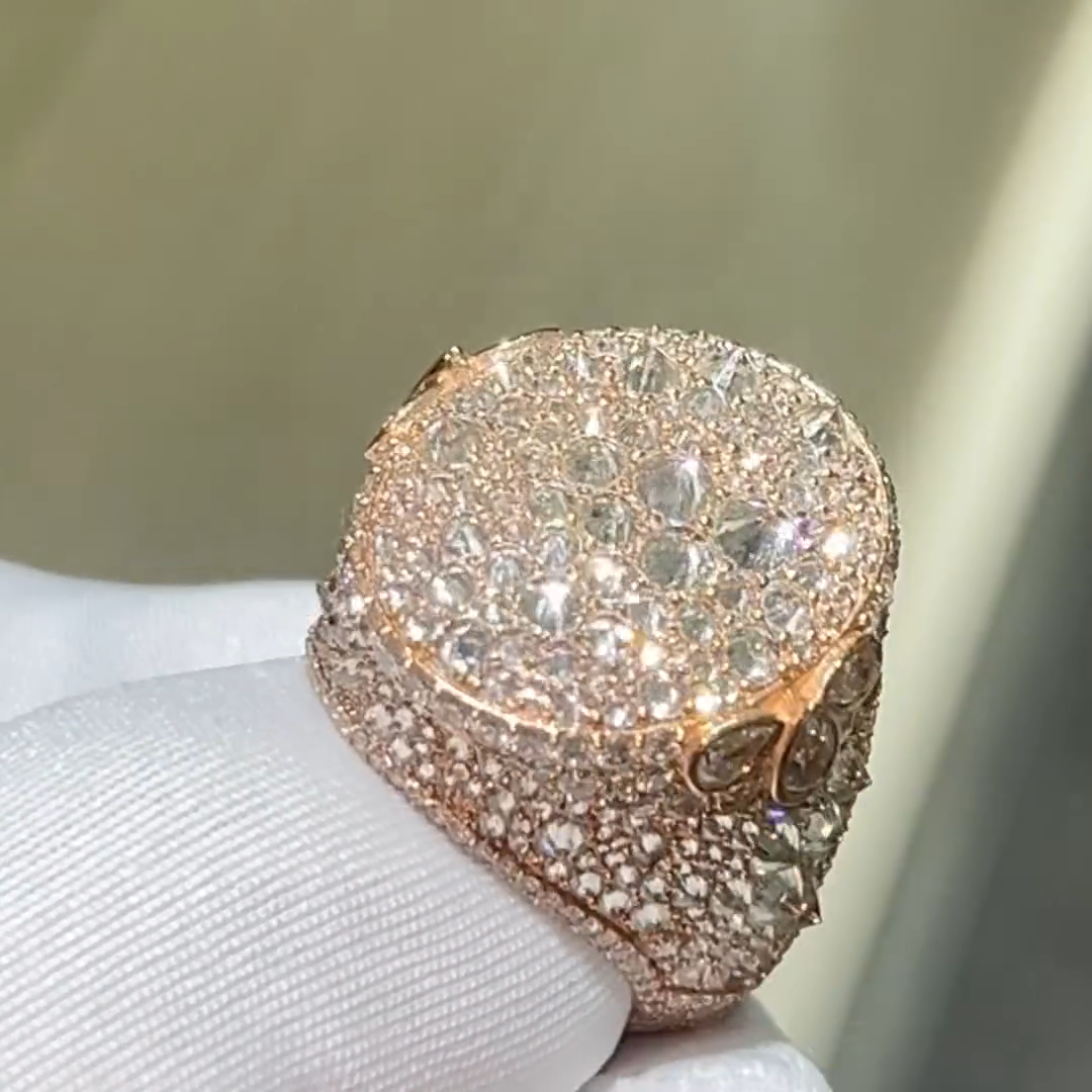 Tapered-cut Diamond Handmade Sterling Silver And Rose Gold Plated Ring