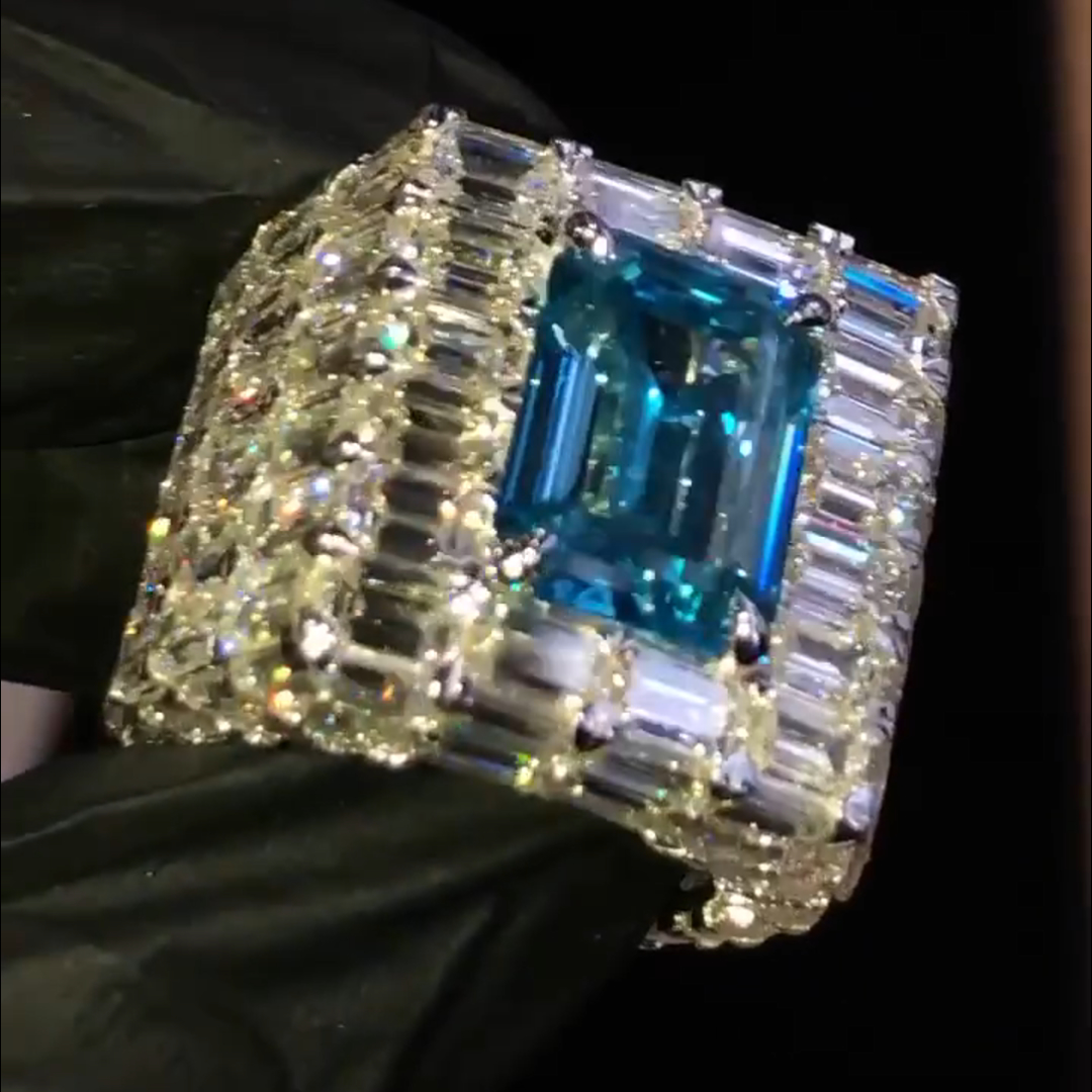 36ctw Cushion Cut Sapphire And Zircon Sterling Silver Handmade Ring