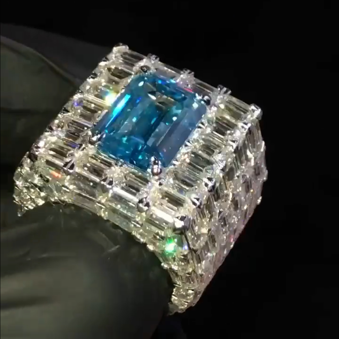 36ctw Cushion Cut Sapphire And Zircon Sterling Silver Handmade Ring