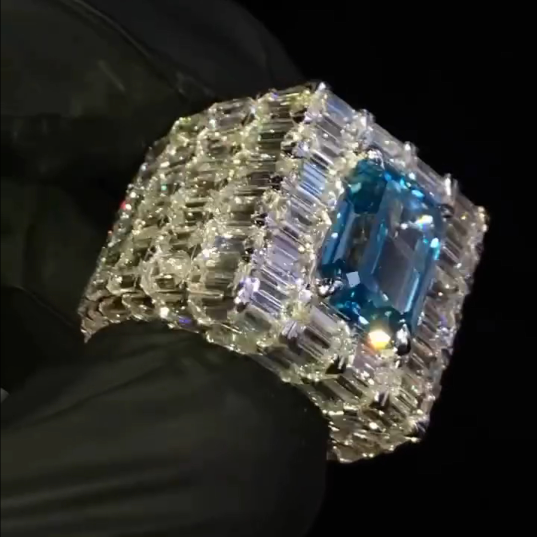 36ctw Cushion Cut Sapphire And Zircon Sterling Silver Handmade Ring