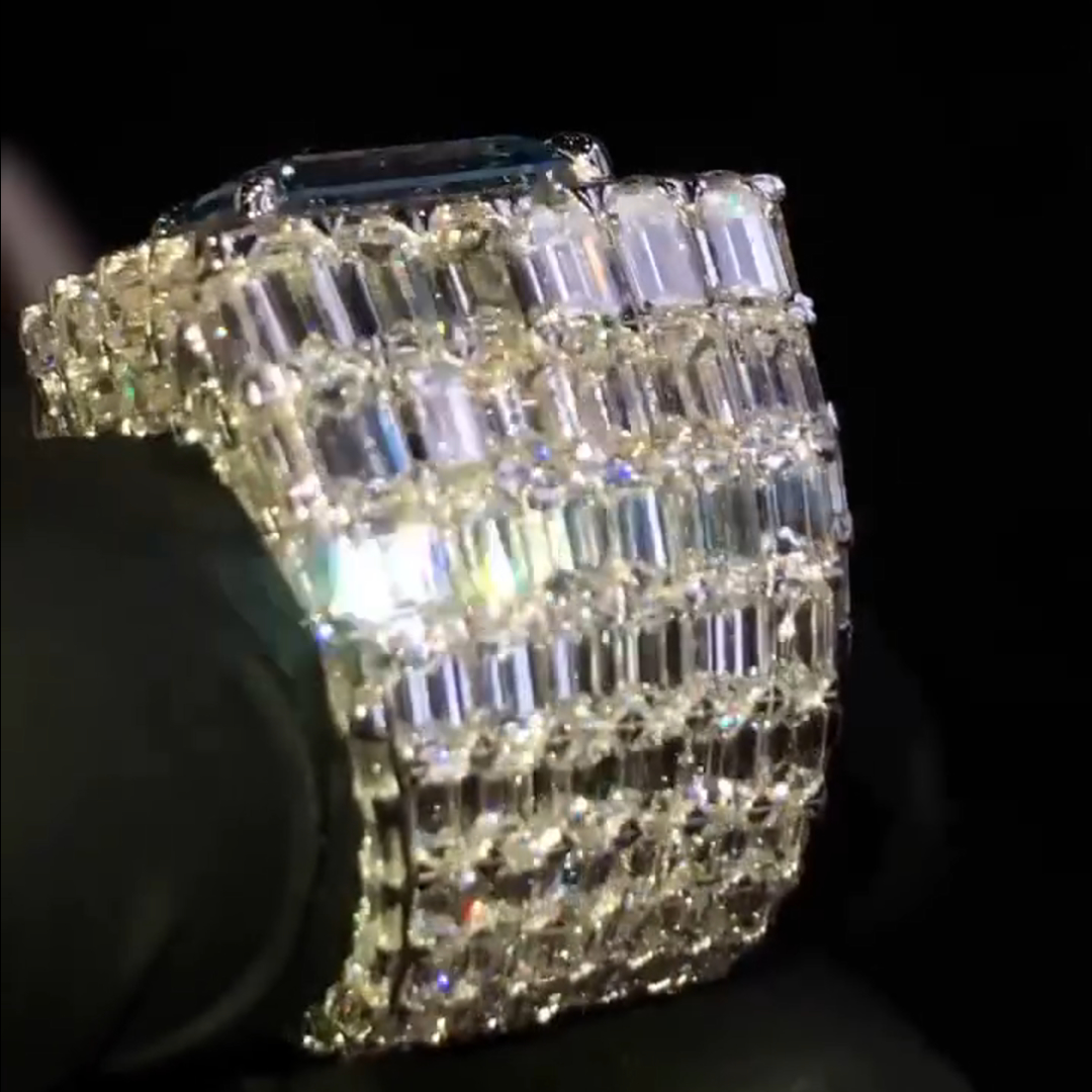 36ctw Cushion Cut Sapphire And Zircon Sterling Silver Handmade Ring