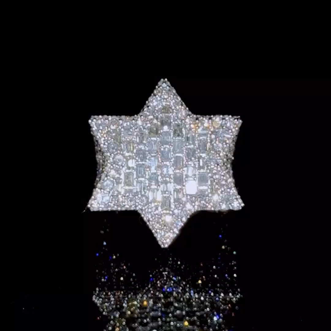 26ct Zircon Inlaid Six-pointed Star Design Sterling Silver Handmade Ring