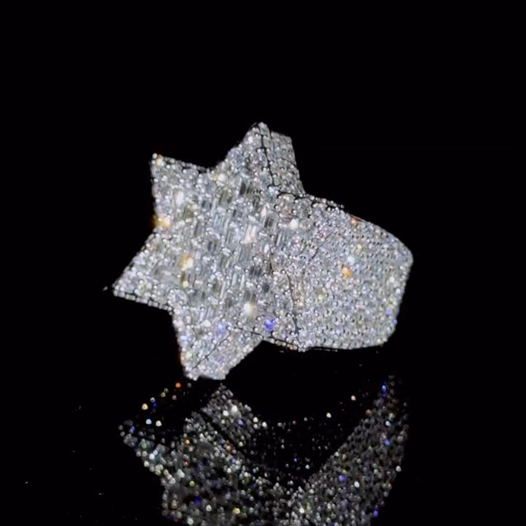 26ct Zircon Inlaid Six-pointed Star Design Sterling Silver Handmade Ring