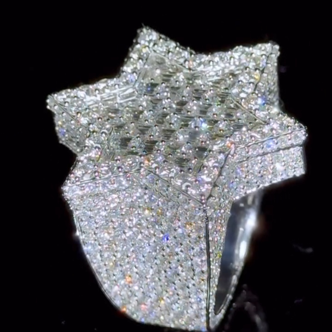 26ct Zircon Inlaid Six-pointed Star Design Sterling Silver Handmade Ring