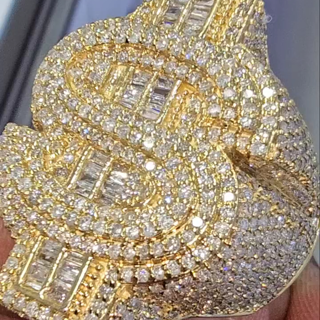 Diamond Dollar Sign Design Sterling Silver Plated Yellow Gold Handmade Ring