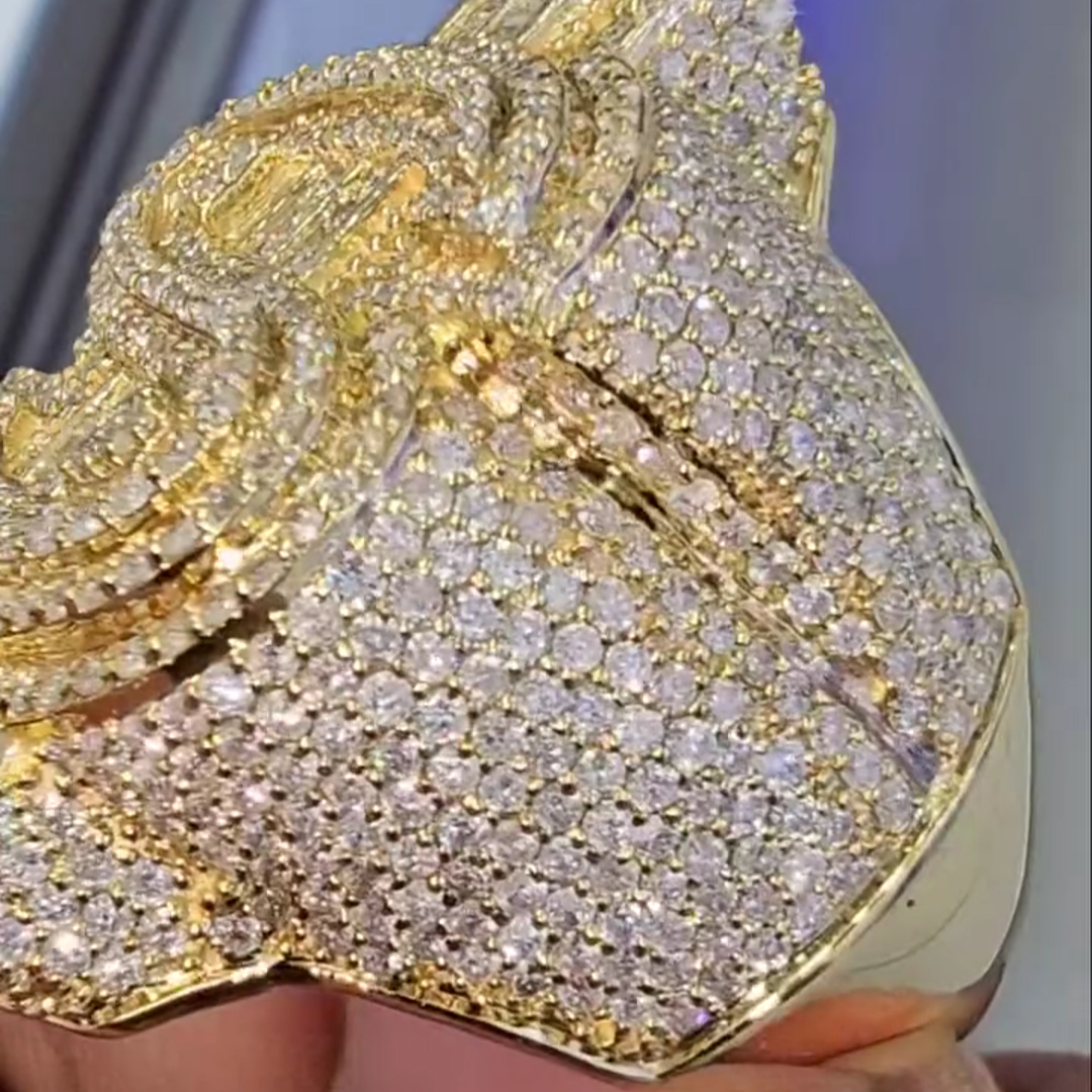 Diamond Dollar Sign Design Sterling Silver Plated Yellow Gold Handmade Ring