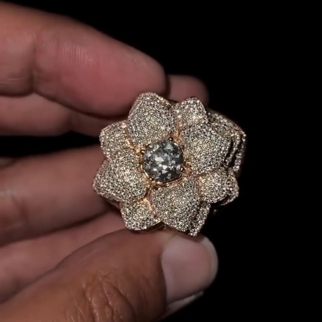 Round-cut Diamond Luxury Rose Flower Shape Sterling Silver Plated Rose Gold Handmade Ring