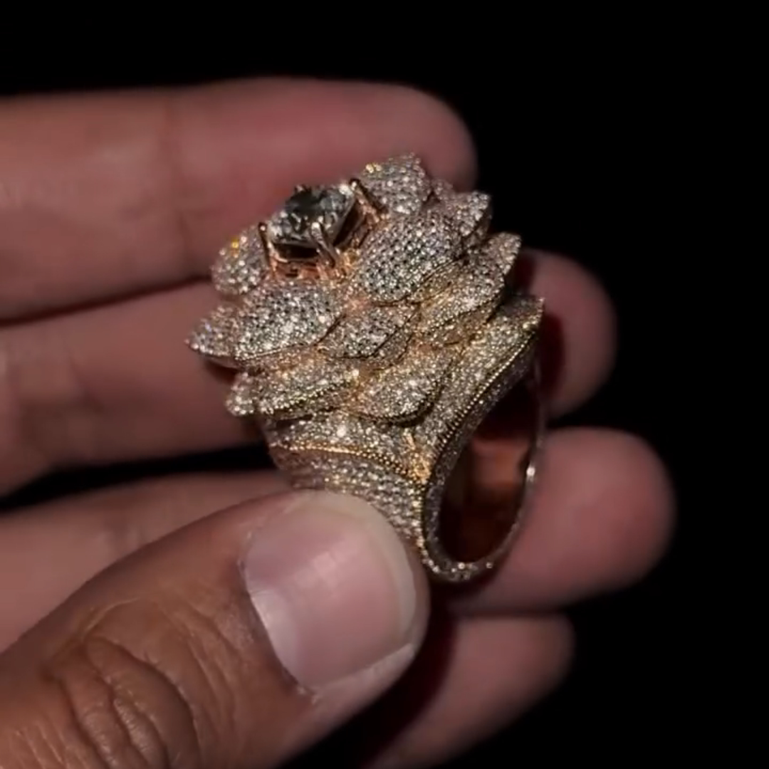 Round-cut Diamond Luxury Rose Flower Shape Sterling Silver Plated Rose Gold Handmade Ring