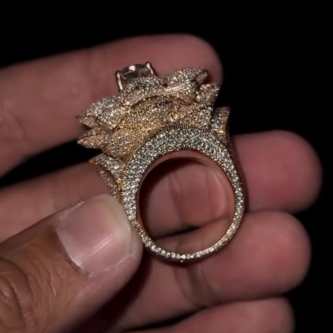 Round-cut Diamond Luxury Rose Flower Shape Sterling Silver Plated Rose Gold Handmade Ring