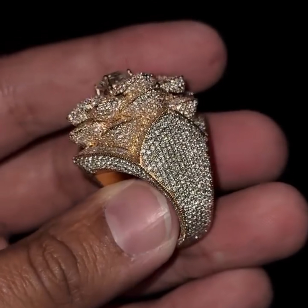 Round-cut Diamond Luxury Rose Flower Shape Sterling Silver Plated Rose Gold Handmade Ring