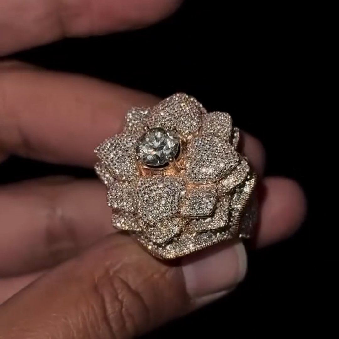 Round-cut Diamond Luxury Rose Flower Shape Sterling Silver Plated Rose Gold Handmade Ring