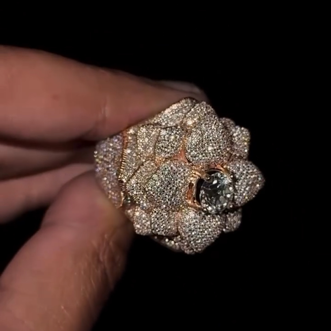 Round-cut Diamond Luxury Rose Flower Shape Sterling Silver Plated Rose Gold Handmade Ring