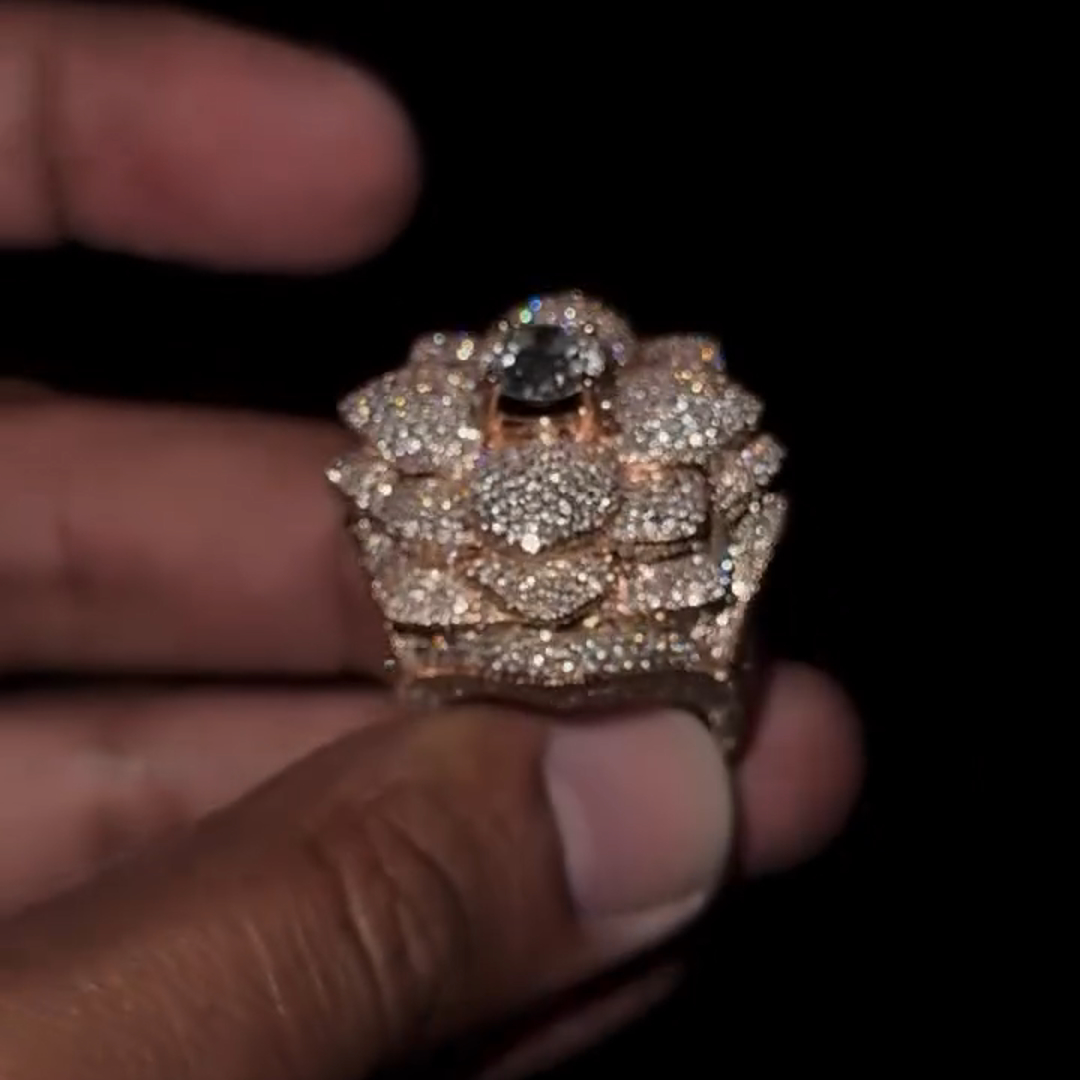 Round-cut Diamond Luxury Rose Flower Shape Sterling Silver Plated Rose Gold Handmade Ring