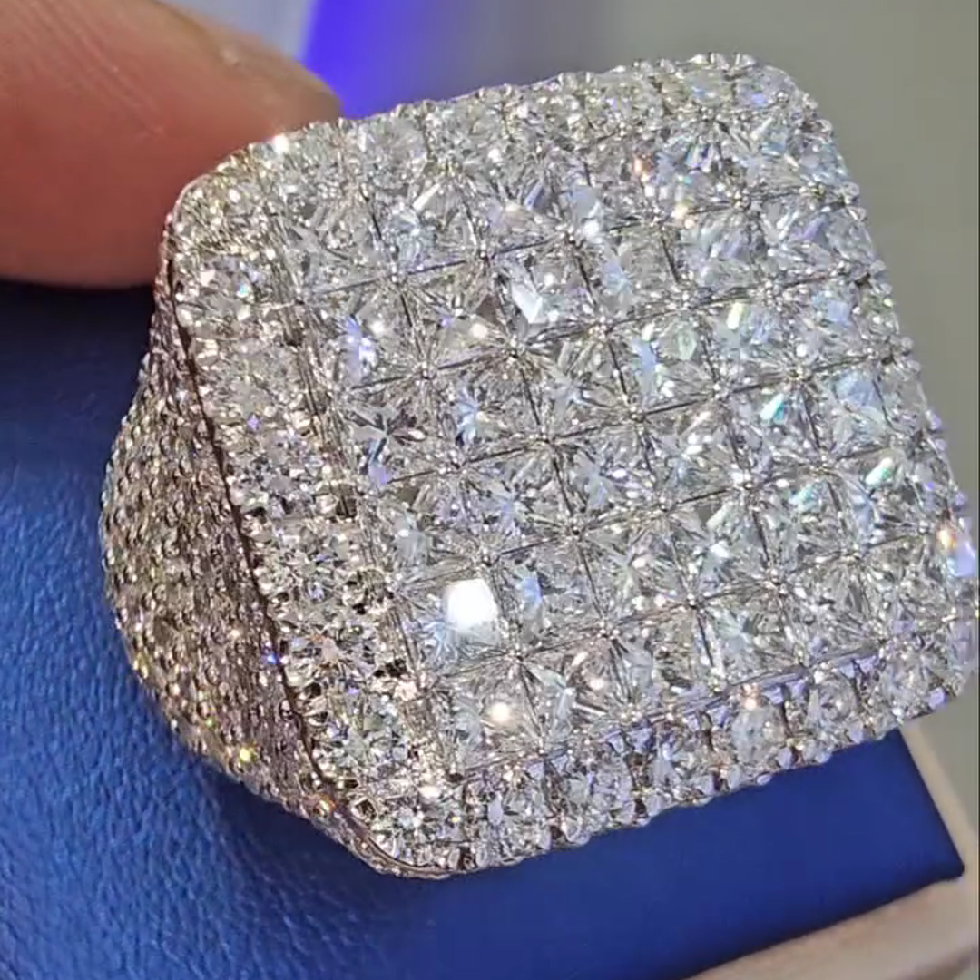 36ctw Cushion Cut Zircon Inlaid Sterling Silver Handmade Ring