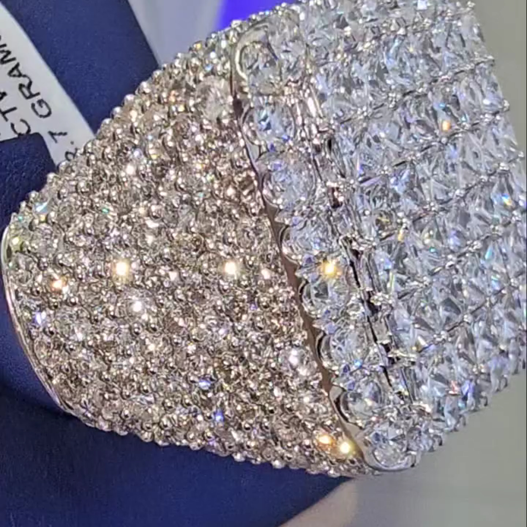 36ctw Cushion Cut Zircon Inlaid Sterling Silver Handmade Ring