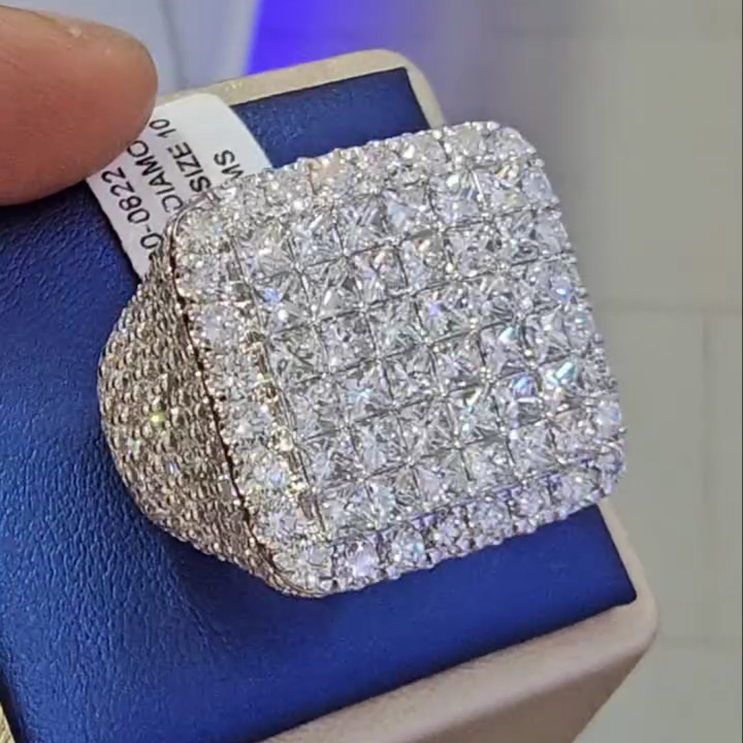 36ctw Cushion Cut Zircon Inlaid Sterling Silver Handmade Ring