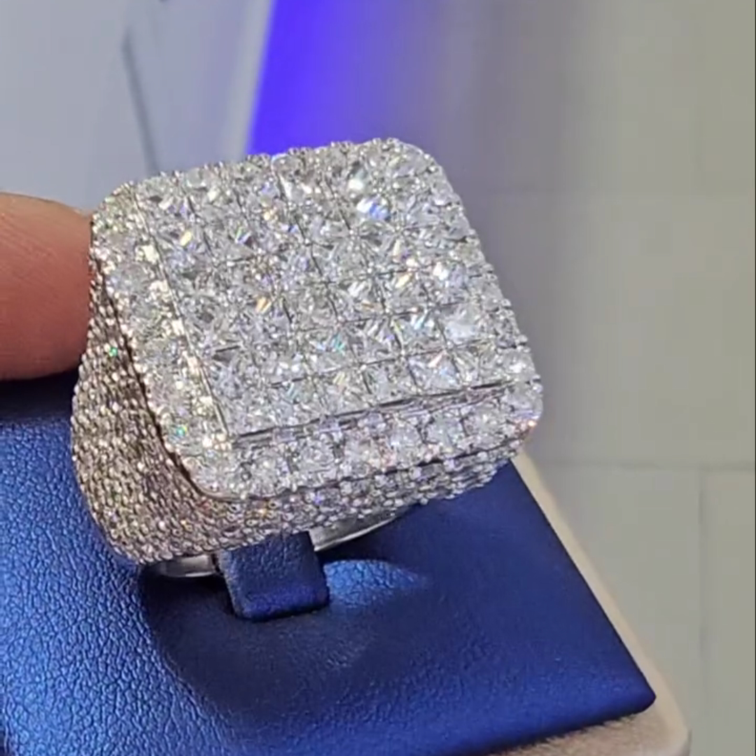 36ctw Cushion Cut Zircon Inlaid Sterling Silver Handmade Ring