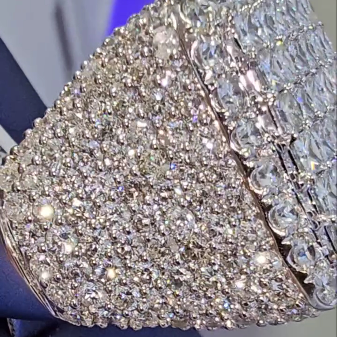 36ctw Cushion Cut Zircon Inlaid Sterling Silver Handmade Ring