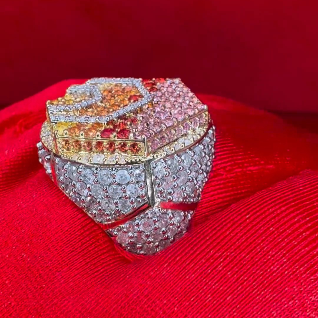 Round Cut Colored Diamond Inlaid Luxury Handmade Sterling Silver Men's Ring