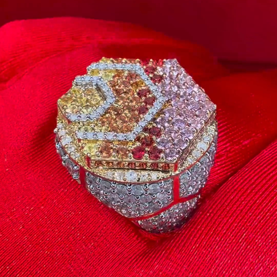 Round Cut Colored Diamond Inlaid Luxury Handmade Sterling Silver Men's Ring