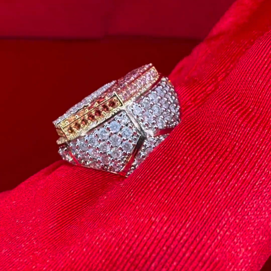 Round Cut Colored Diamond Inlaid Luxury Handmade Sterling Silver Men's Ring