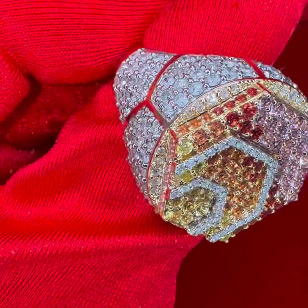 Round Cut Colored Diamond Inlaid Luxury Handmade Sterling Silver Men's Ring