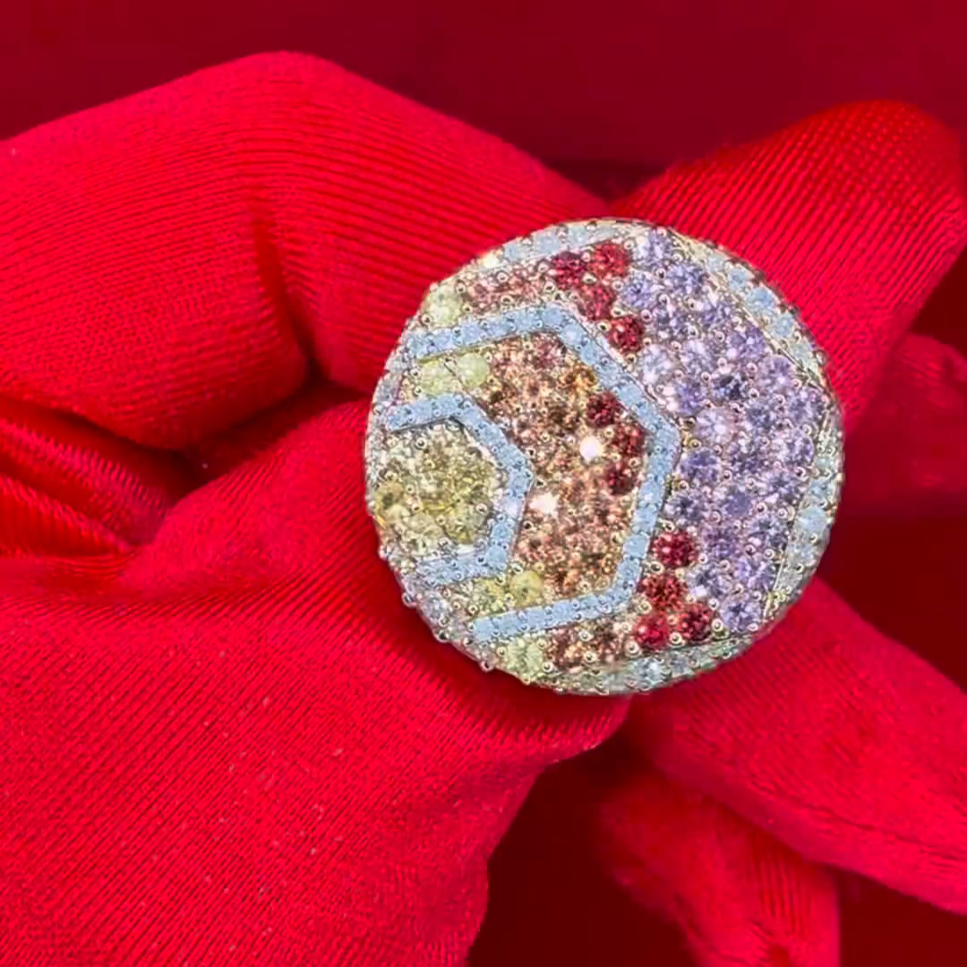 Round Cut Colored Diamond Inlaid Luxury Handmade Sterling Silver Men's Ring