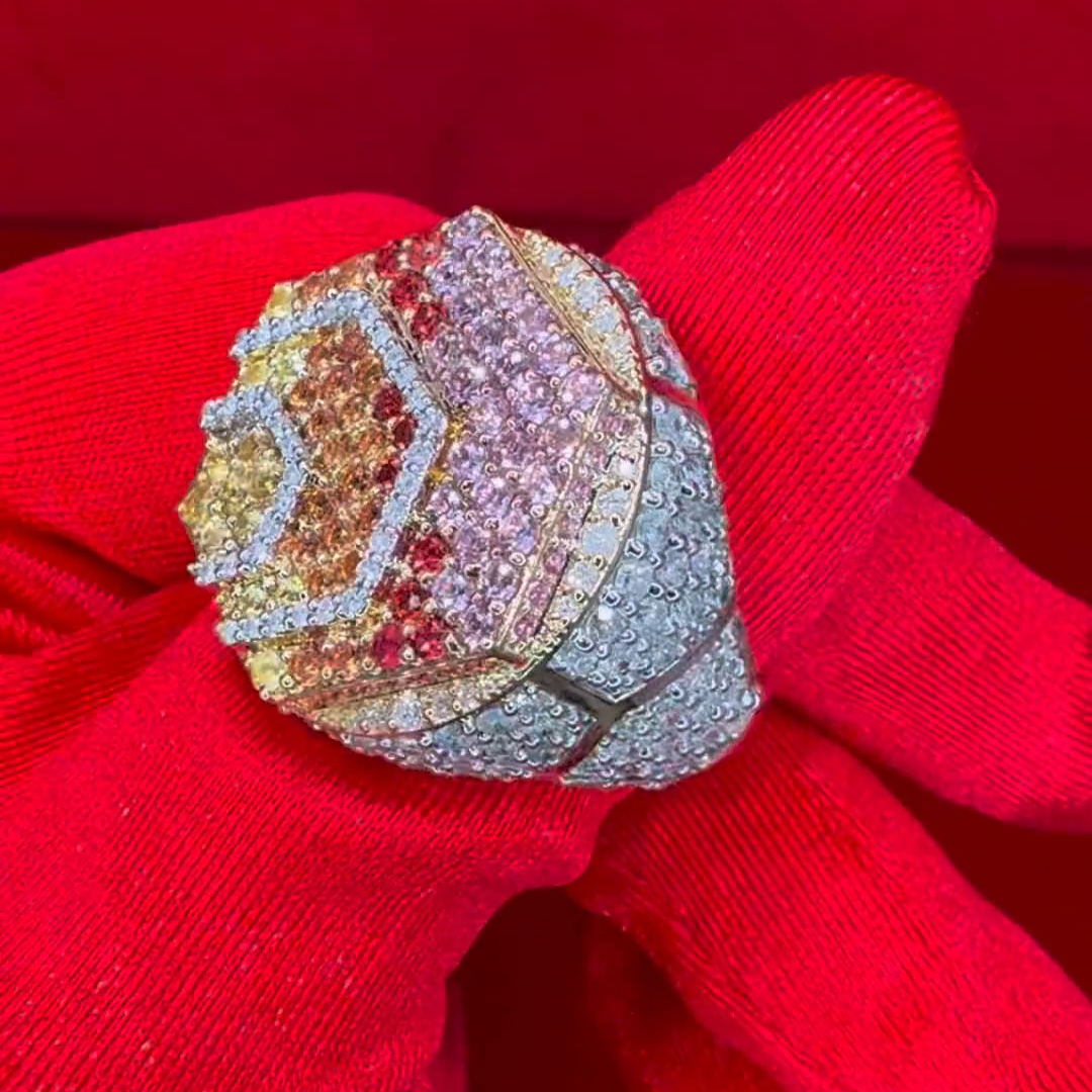 Round Cut Colored Diamond Inlaid Luxury Handmade Sterling Silver Men's Ring