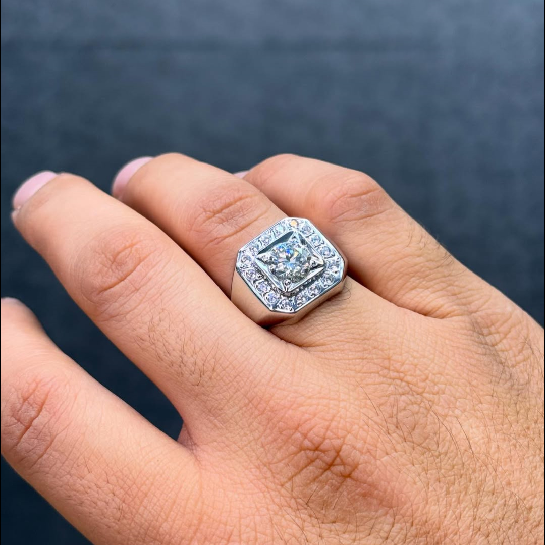 8ct Round Cut Diamond Inlaid Sterling Silver Handmade Men's Ring