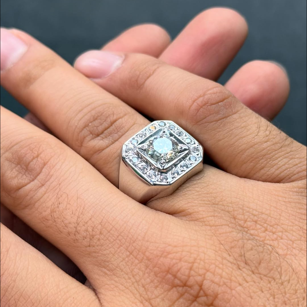 8ct Round Cut Diamond Inlaid Sterling Silver Handmade Men's Ring