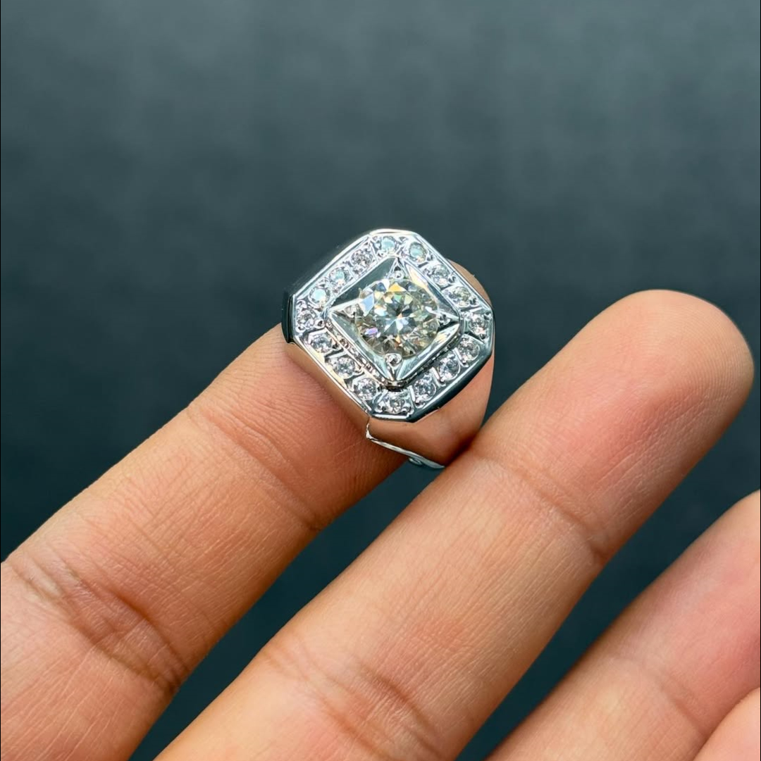 8ct Round Cut Diamond Inlaid Sterling Silver Handmade Men's Ring