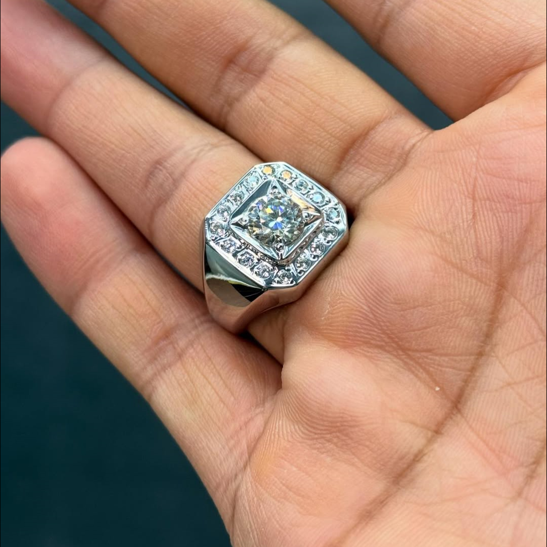 8ct Round Cut Diamond Inlaid Sterling Silver Handmade Men's Ring