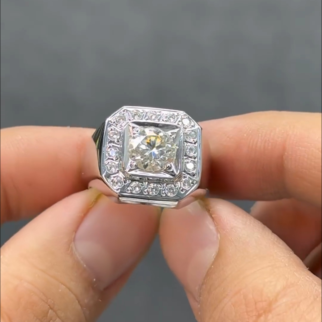 8ct Round Cut Diamond Inlaid Sterling Silver Handmade Men's Ring