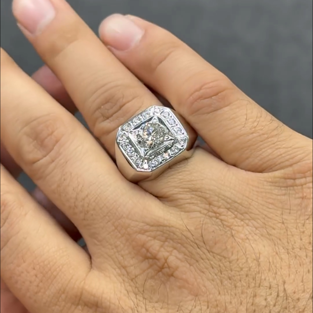 8ct Round Cut Diamond Inlaid Sterling Silver Handmade Men's Ring