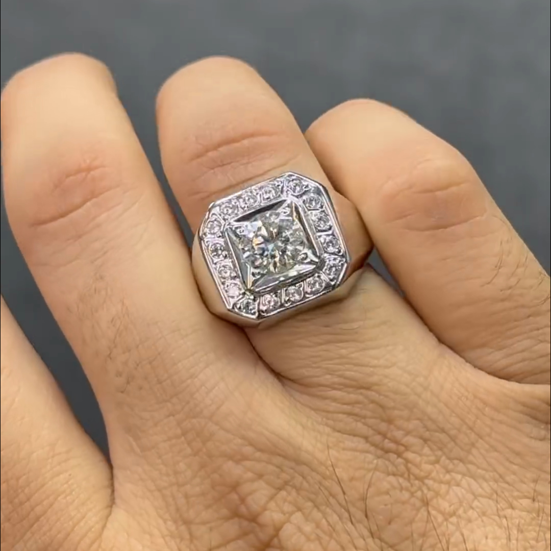 8ct Round Cut Diamond Inlaid Sterling Silver Handmade Men's Ring